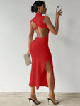 SHEIN Slayr Solid Color Backless Stand Collar Side Slit Bodycon Dress For Summer