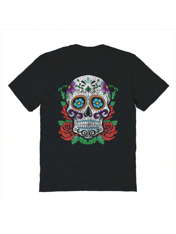 Nearly There Sugar Skull Unisex Graphic Cotton Short-Sleeve T-Shirt