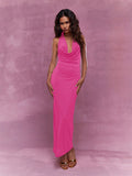 MISSGUIDED Jersey Plunge Cowl Halter Neck Maxi Dress