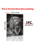 1 Pc Framed Art Decoration Ready To Hang Black And White Leopard Fashion Animal Poster Print Canvas Wildlife Wall Decor Painting Room Home Picture Art Inspiration Framed