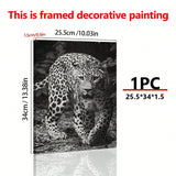 1 Pc Framed Art Decoration Ready To Hang Black And White Leopard Fashion Animal Poster Print Canvas Wildlife Wall Decor Painting Room Home Picture Art Inspiration Framed