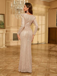 UNITHORSE Sparkly Long Sleeve Cocktail Dress With Square Neckline Elegant Formal Evening Prom Wedding Guest Gown, For Graduation, Dinner