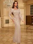 UNITHORSE Sparkly Long Sleeve Cocktail Dress With Square Neckline Elegant Formal Evening Prom Wedding Guest Gown, For Graduation, Dinner