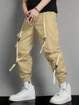 Men's Cool Hip-Hop Style Drawstring Waist Workwear Cargo Pants With Multiple Pockets And Elastic Cuffs - MapleCo