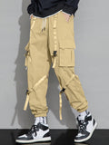 Men's Cool Hip-Hop Style Drawstring Waist Workwear Cargo Pants With Multiple Pockets And Elastic Cuffs - MapleCo