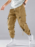 Men's Cool Hip-Hop Style Drawstring Waist Workwear Cargo Pants With Multiple Pockets And Elastic Cuffs - MapleCo