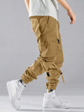 Men's Cool Hip-Hop Style Drawstring Waist Workwear Cargo Pants With Multiple Pockets And Elastic Cuffs - MapleCo