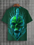 Men's Casual Skull Printed Round Neck Short Sleeve T-Shirt, Summer