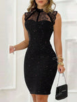 Fashion Sexy Glitter Sequin Lace Panel Bodycon Sleeveless Dress