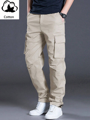 Manfinity Homme Men Fashionable Simple Loose Flip Pocket Drawstring Waist Cargo Pants