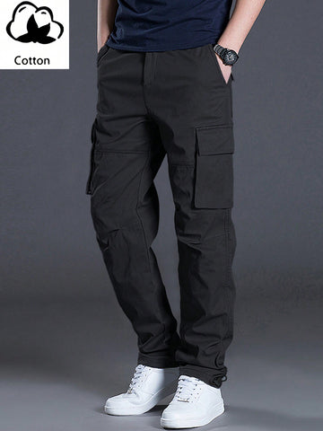 Manfinity Homme Men's Casual Solid Color Cargo Pants With Flap Pockets And Drawstring Waist - MapleCo