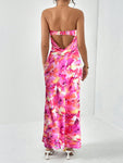 Firerie Spring Break Floral Print Draped Backless Tube Long Summer Dress