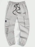 Manfinity Homme Men's Woven Work Pants With Slogan Print And Drawstring Waist - MapleCo