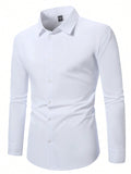 Manfinity Mode Men Solid Button Up Long Sleeve Collar Shirt, For Old Money Men, Work, Husband, Daddy