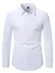 Manfinity Mode Men Solid Button Up Long Sleeve Collar Shirt, For Old Money Men, Work, Husband, Daddy