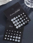 72pcs Geometric Round Heart Square Cubic Zriconia Sparkly Stud Earrings, Simple Punk Hip-Hop Style, Large Set For Parties, Holidays, Dates, Gifts And Daily Wear