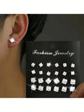 72pcs Geometric Round Heart Square Cubic Zriconia Sparkly Stud Earrings, Simple Punk Hip-Hop Style, Large Set For Parties, Holidays, Dates, Gifts And Daily Wear