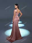 Faeriesty Asymmetrical Neck Mermaid Hem Formal Dress Elegant Prom Evening Wedding Guest Gown, For Graduation, Dinner