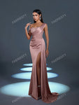 Faeriesty Asymmetrical Neck Mermaid Hem Formal Dress Elegant Prom Evening Wedding Guest Gown, For Graduation, Dinner