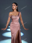 Faeriesty Asymmetrical Neck Mermaid Hem Formal Dress Elegant Prom Evening Wedding Guest Gown, For Graduation, Dinner