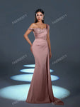 Faeriesty Asymmetrical Neck Mermaid Hem Formal Dress Elegant Prom Evening Wedding Guest Gown, For Graduation, Dinner