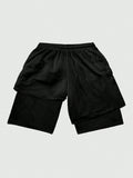 ROMWE Anime Men's Simple Figure Graphic Drawstring Waist Shorts, School