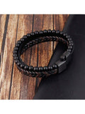 1pc Magnetic Black PU Leather Bracelet For Men: Stylish, Versatile,