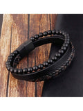 1pc Magnetic Black PU Leather Bracelet For Men: Stylish, Versatile,