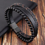 1pc Magnetic Black PU Leather Bracelet For Men: Stylish, Versatile,