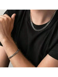 2pcs Stainless Steel Men's Necklace And Bracelet Set, Men's Fashion Accessory