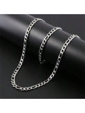 2pcs Stainless Steel Men's Necklace And Bracelet Set, Men's Fashion Accessory