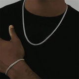 2pcs Stainless Steel Men's Necklace And Bracelet Set, Men's Fashion Accessory