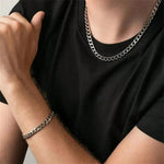 2pcs Stainless Steel Men's Necklace And Bracelet Set, Men's Fashion Accessory