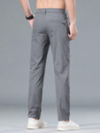 Men's Solid Color Straight Leg Elastic Waist Ice Silk Casual Pants With Pockets - MapleCo