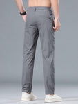 Men's Solid Color Straight Leg Elastic Waist Ice Silk Casual Pants With Pockets - MapleCo