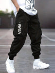 Men Casual Street Style Letter Print Drawstring Waist Flap Pocket Jogger Cargo Pants