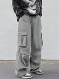 Manfinity EMRG Men Flap Pocket Side Drawstring Waist Oversize Cargo Pants Baggy Long Plain Black Going Out