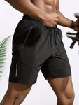 3pcs Men's Zipper Pocket Quick-Drying Shorts, Casual Slightly Stretch Breathable Drawstring Shorts For Summer Outdoor