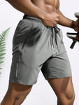 3pcs Men's Zipper Pocket Quick-Drying Shorts, Casual Slightly Stretch Breathable Drawstring Shorts For Summer Outdoor