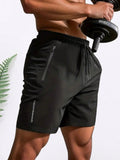 3pcs Men's Zipper Pocket Quick-Drying Shorts, Casual Slightly Stretch Breathable Drawstring Shorts For Summer Outdoor