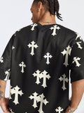 Manfinity StreetEZ Men's Digital Printed Loose Fit Cross Pattern Round Neck Short Sleeve T-Shirt, Suitable For Summer