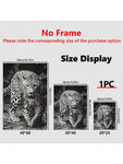 1 Pc Framed Art Decoration Ready To Hang Black And White Leopard Fashion Animal Poster Print Canvas Wildlife Wall Decor Painting Room Home Picture Art Inspiration Framed