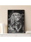 1 Pc Framed Art Decoration Ready To Hang Black And White Leopard Fashion Animal Poster Print Canvas Wildlife Wall Decor Painting Room Home Picture Art Inspiration Framed