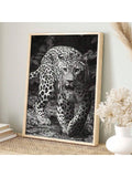 1 Pc Framed Art Decoration Ready To Hang Black And White Leopard Fashion Animal Poster Print Canvas Wildlife Wall Decor Painting Room Home Picture Art Inspiration Framed