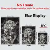 1 Pc Framed Art Decoration Ready To Hang Black And White Leopard Fashion Animal Poster Print Canvas Wildlife Wall Decor Painting Room Home Picture Art Inspiration Framed