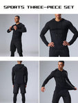 3pcs Men's Compression Pants, Long-Sleeved Shirt, And Hoodie Sports Set For Fitness And Running - MapleCo