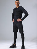 3pcs Men's Compression Pants, Long-Sleeved Shirt, And Hoodie Sports Set For Fitness And Running - MapleCo