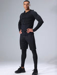 3pcs Men's Compression Pants, Long-Sleeved Shirt, And Hoodie Sports Set For Fitness And Running - MapleCo