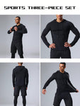 3pcs Men's Compression Pants, Long-Sleeved Shirt, And Hoodie Sports Set For Fitness And Running - MapleCo