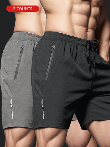 2pcs Men's Outdoor Sports Fitness Running Shorts, Summer